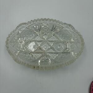 Vintage Imperial Glass Nucut Pressed Glass Dish Candy Relish Bowl Sawtooth Edge